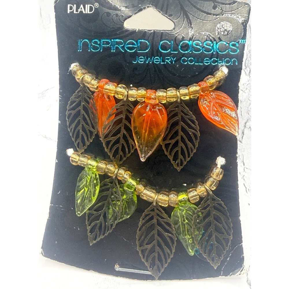 Glass Leaf Beads & Metal Filigree Charms Jewelry Making Lot by Plaid
